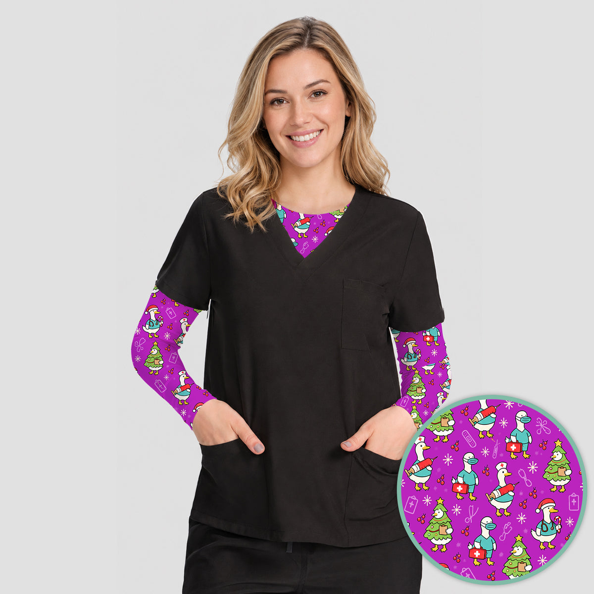 Cute Christmas Nurse Goose Underscrub, Long Sleeve Shirt for Nurses