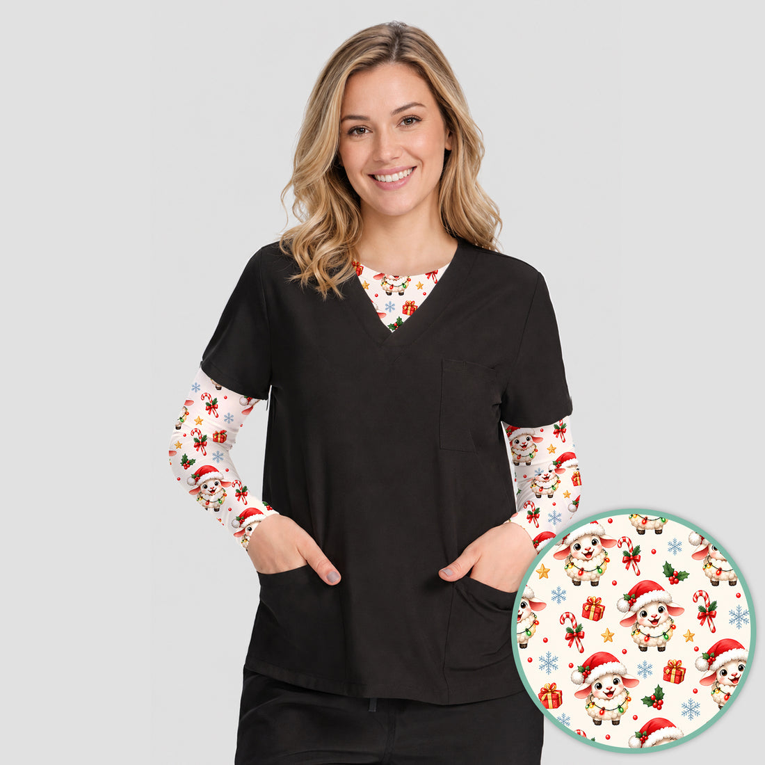Christmas Lamb With Lights Underscrub, Long Sleeve Shirt for Nurses