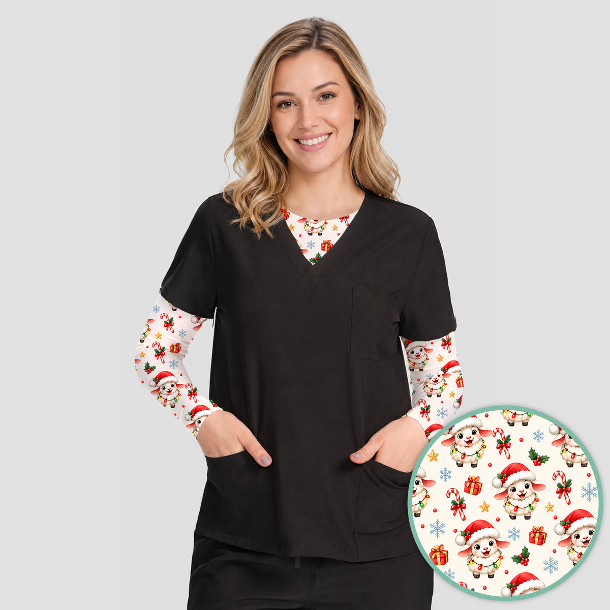 Christmas Lamb With Lights Underscrub, Long Sleeve Shirt for Nurses