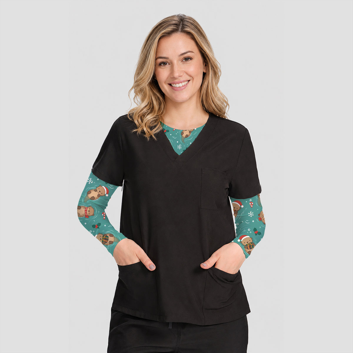 Christmas Sea Otters And Gifts Underscrub, Long Sleeve Shirt for Nurses