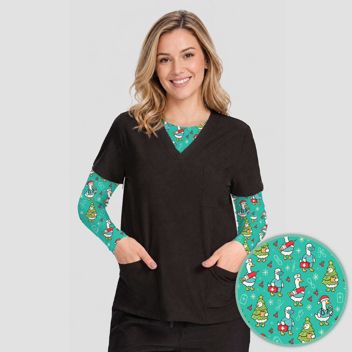 Cute Christmas Nurse Goose Underscrub, Long Sleeve Shirt for Nurses