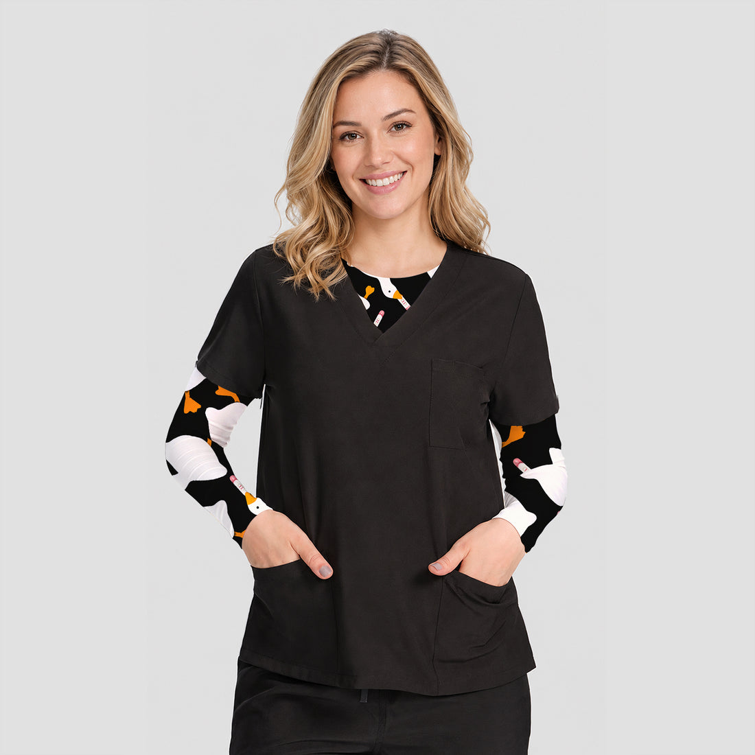 Funny Geese Holding Pregnancy Test Underscrub, Long Sleeve Shirt for Nurses