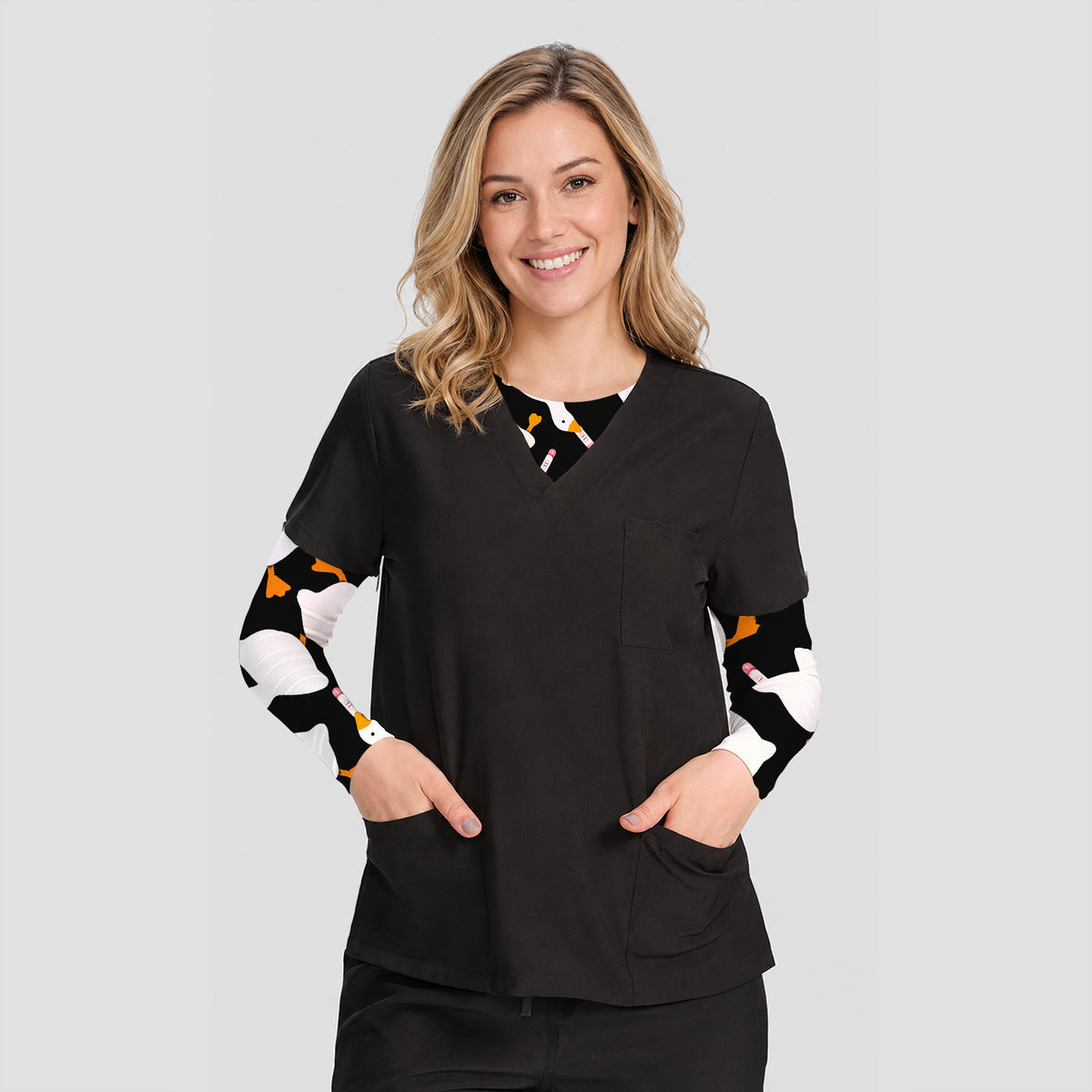 Funny Geese Holding Pregnancy Test Underscrub, Long Sleeve Shirt for Nurses