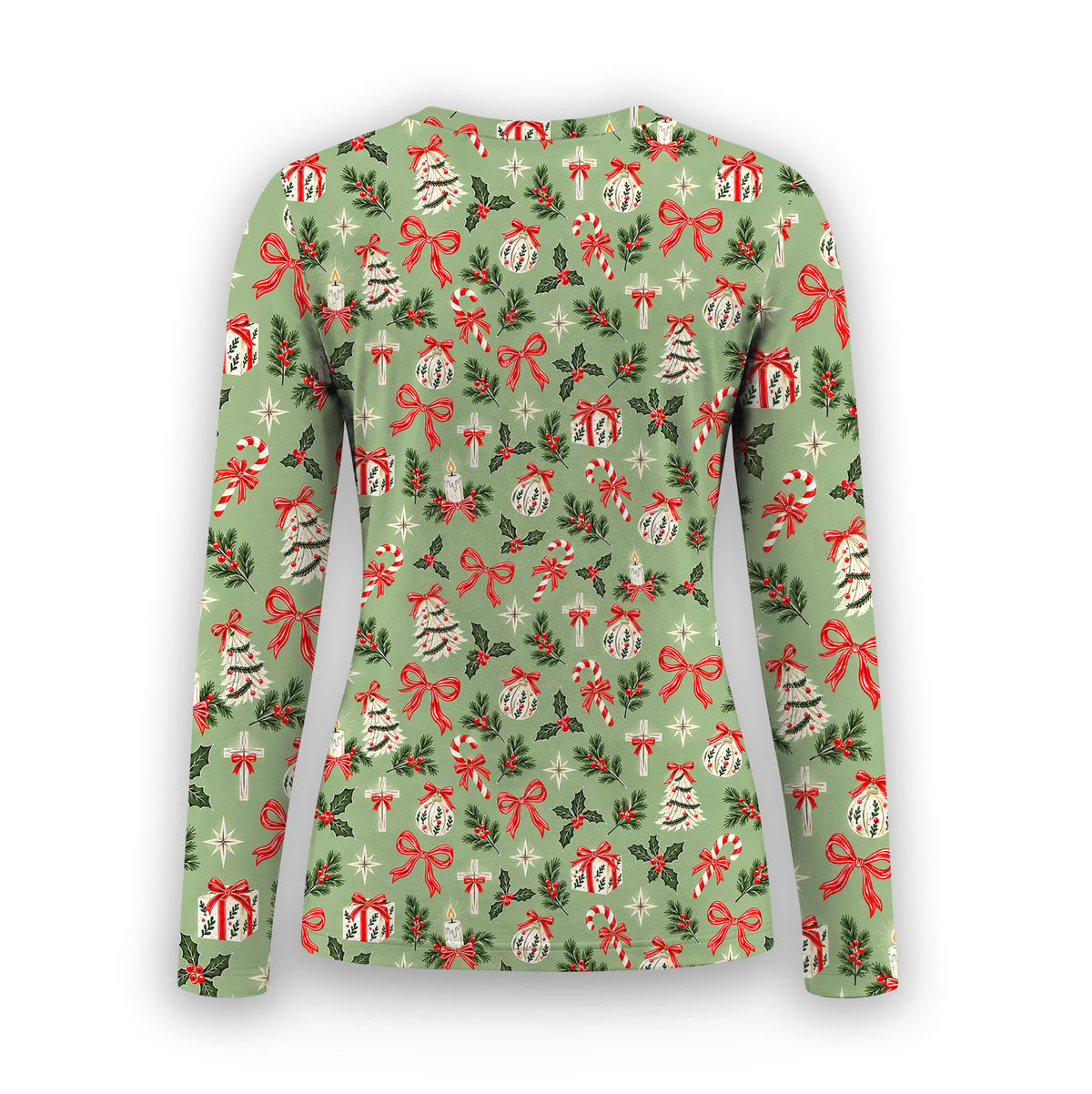 Christian Christmas Bows And Holly Underscrub, Long Sleeve Shirt for Nurses