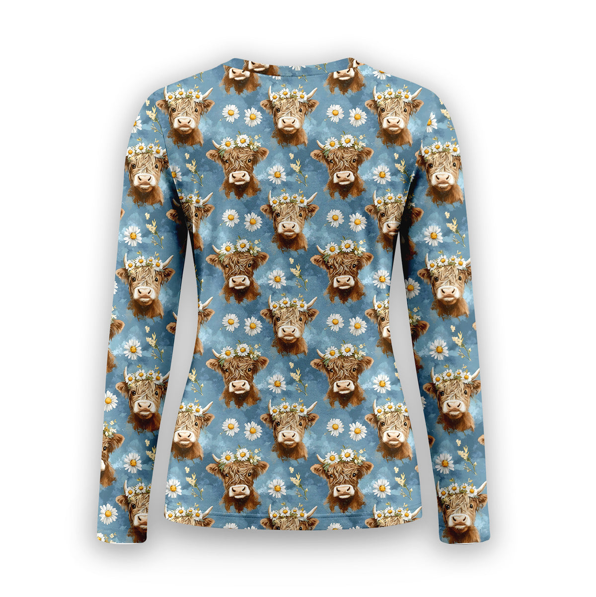 Highland Cow And Daisies Underscrub, Long Sleeve Shirt for Nurses