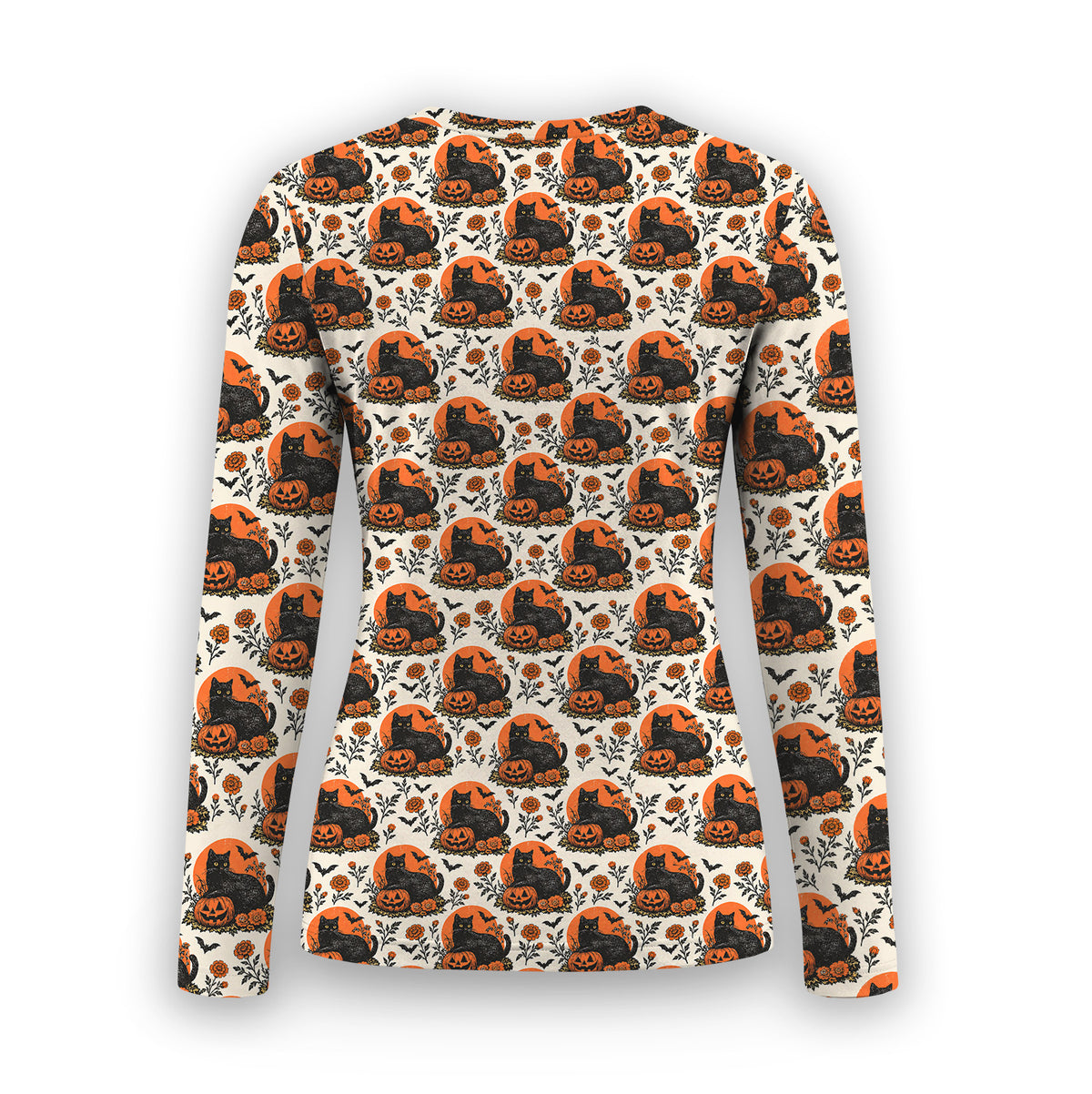 Halloween Black Cat Energy Pattern Underscrub, Long Sleeve Shirt for Nurses