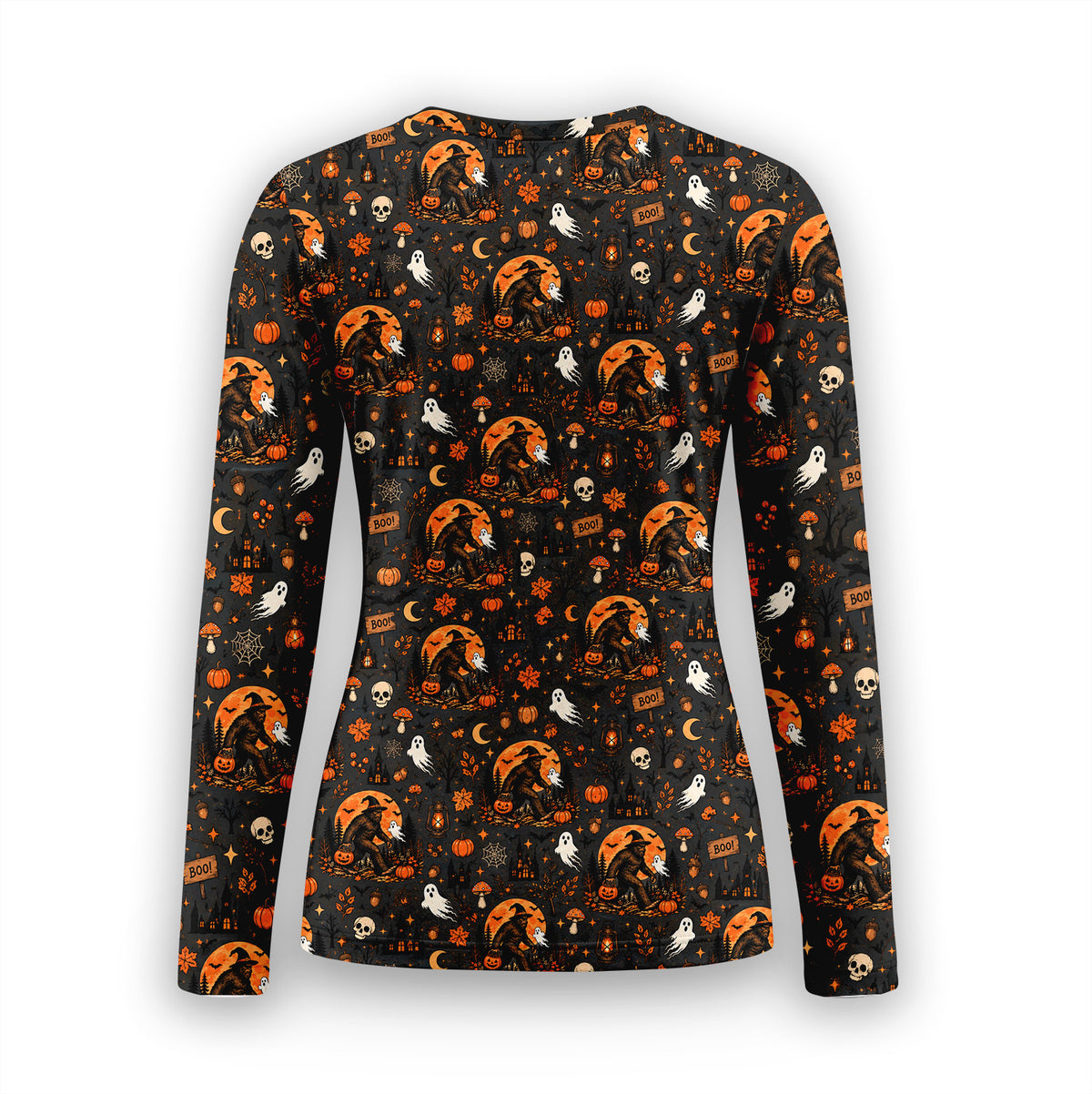 Halloween Bigfoot Ghost with Pumpkin Underscrub, Long Sleeve Shirt for Nurses
