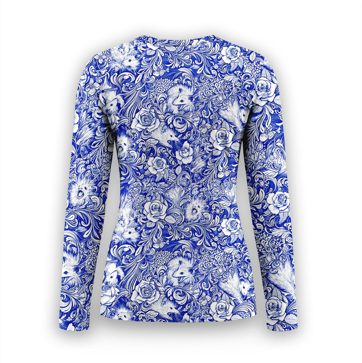 Blue Floral Opossum and Roses Underscrub, Long Sleeve Shirt for Nurses