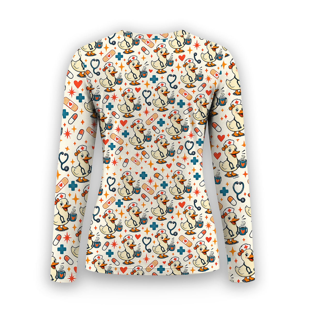 Cute Nurse Duck With Coffee Underscrub, Long Sleeve Shirt for Nurses