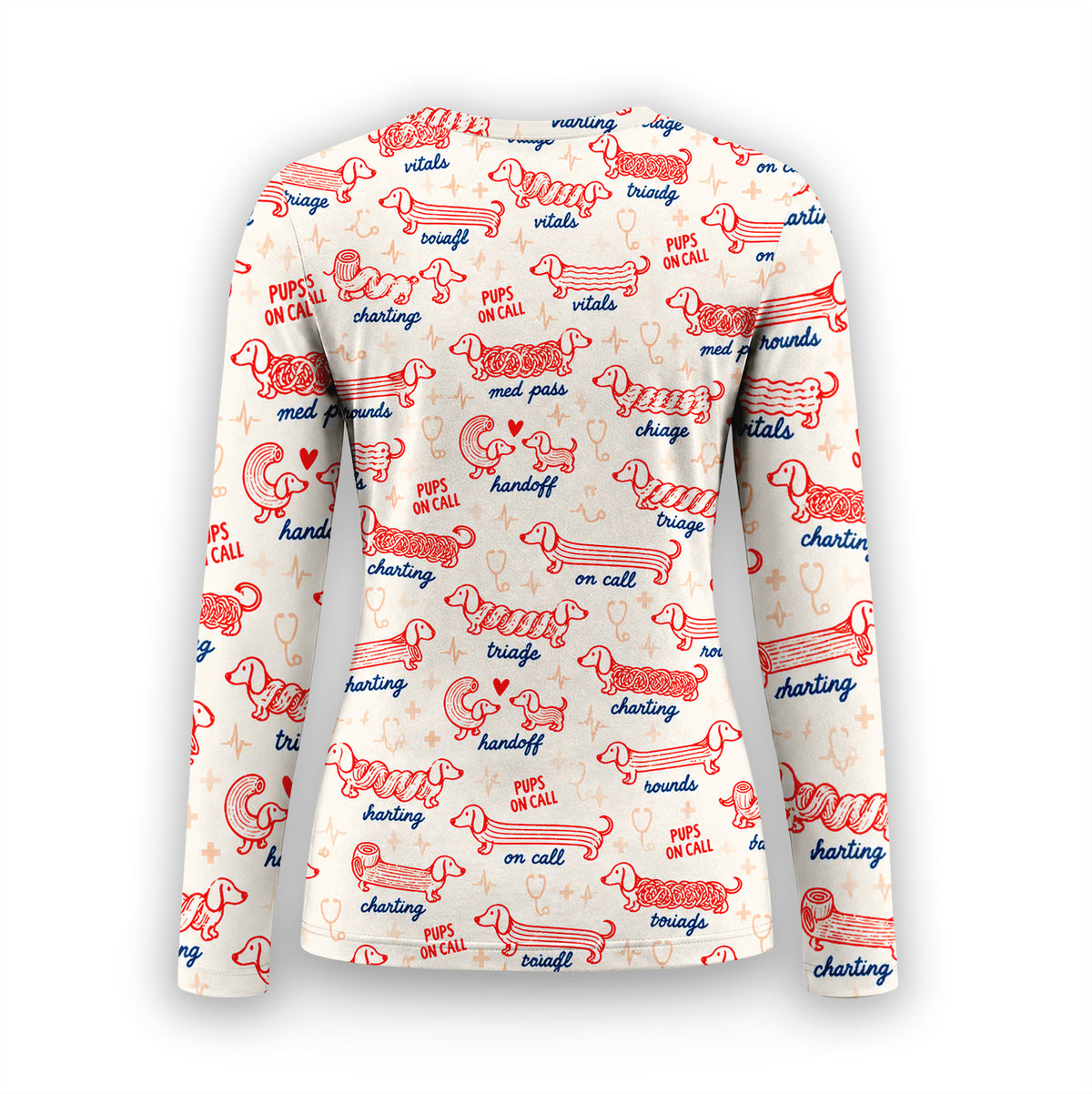 Cute Pups On Call Dachshund Pattern Underscrub, Long Sleeve Shirt for Nurses