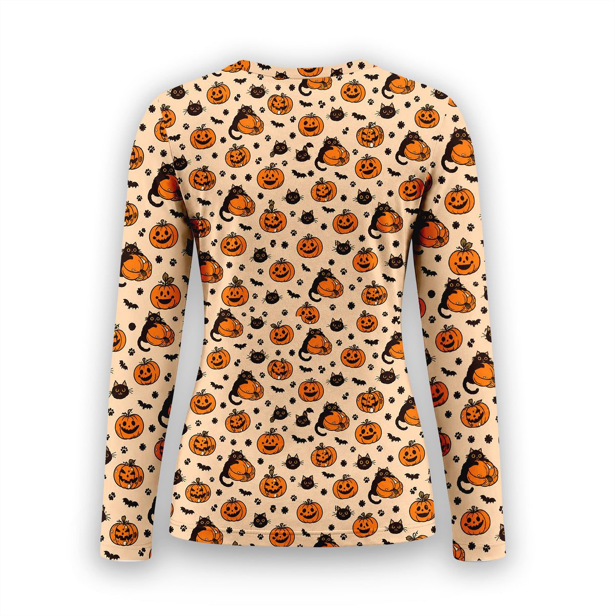 Cute Halloween Black Cat And Pumpkins Underscrub, Long Sleeve Shirt for Nurses