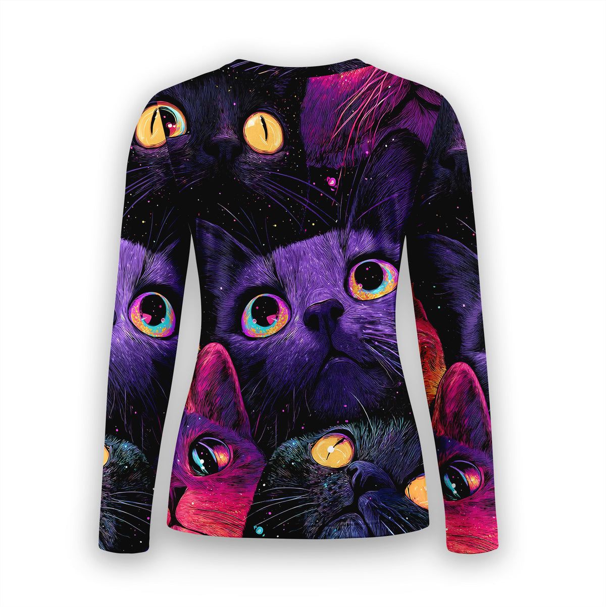 Colorful Neon Cat Faces Underscrub, Long Sleeve Shirt for Nurses
