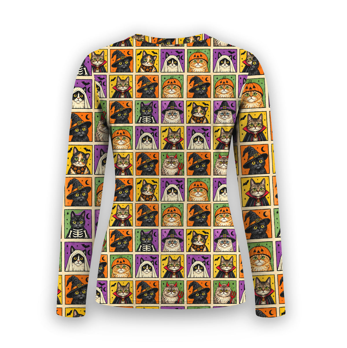 Halloween Cat Costume Patchwork Underscrub, Long Sleeve Shirt for Nurses