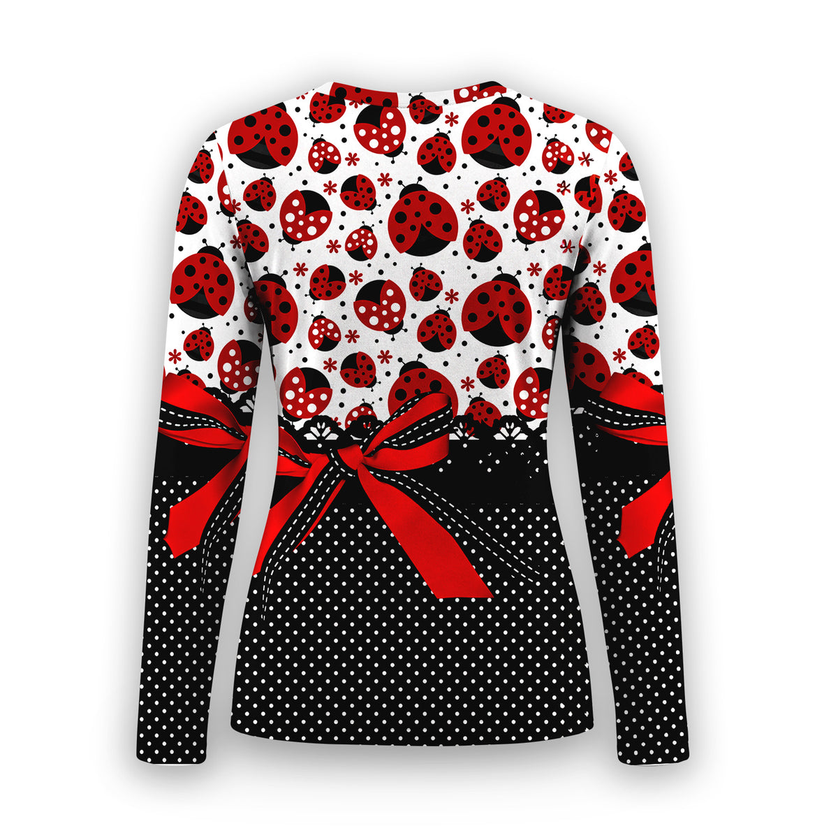 Ladybug Bow And Polka Dot Underscrub, Long Sleeve Shirt for Nurses