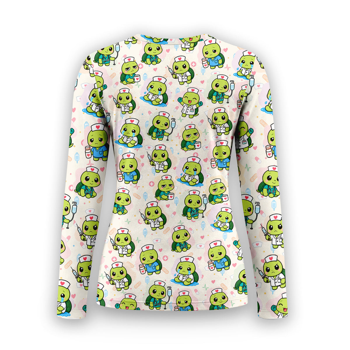 Cute Nurse Turtle Medical Icons Underscrub, Long Sleeve Shirt for Nurses
