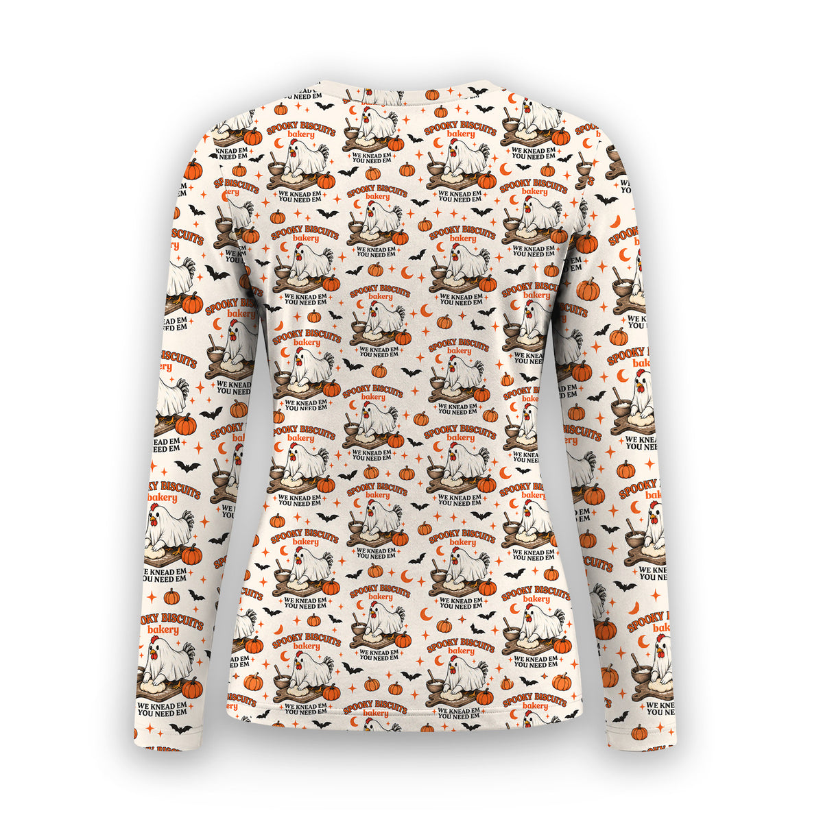 Halloween Spooky Biscuits Chicken Pattern Underscrub, Long Sleeve Shirt for Nurses