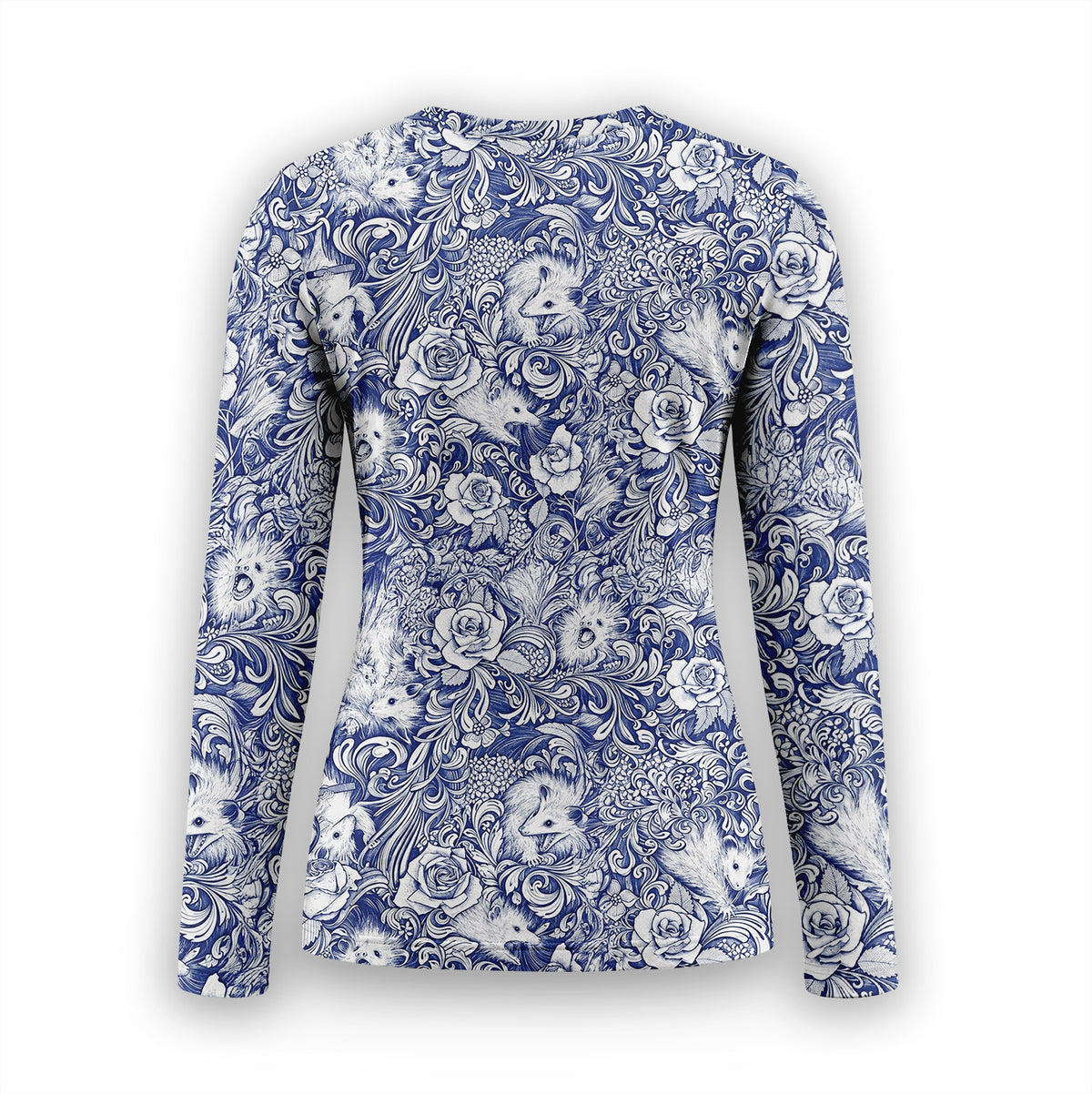 Blue Floral Opossum and Roses Underscrub, Long Sleeve Shirt for Nurses
