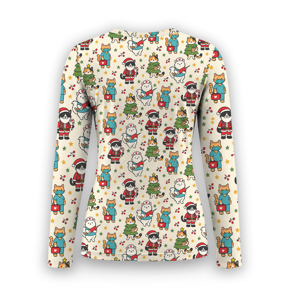 Christmas Cats In Nurse And Santa Outfits Underscrub, Long Sleeve Shirt for Nurses