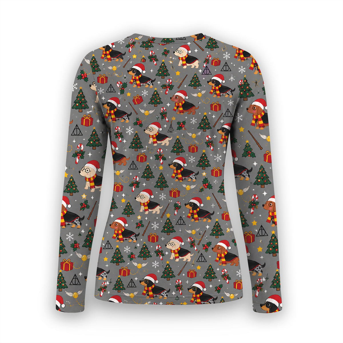Christmas Wizard Dachshunds Pattern Underscrub, Long Sleeve Shirt for Nurses