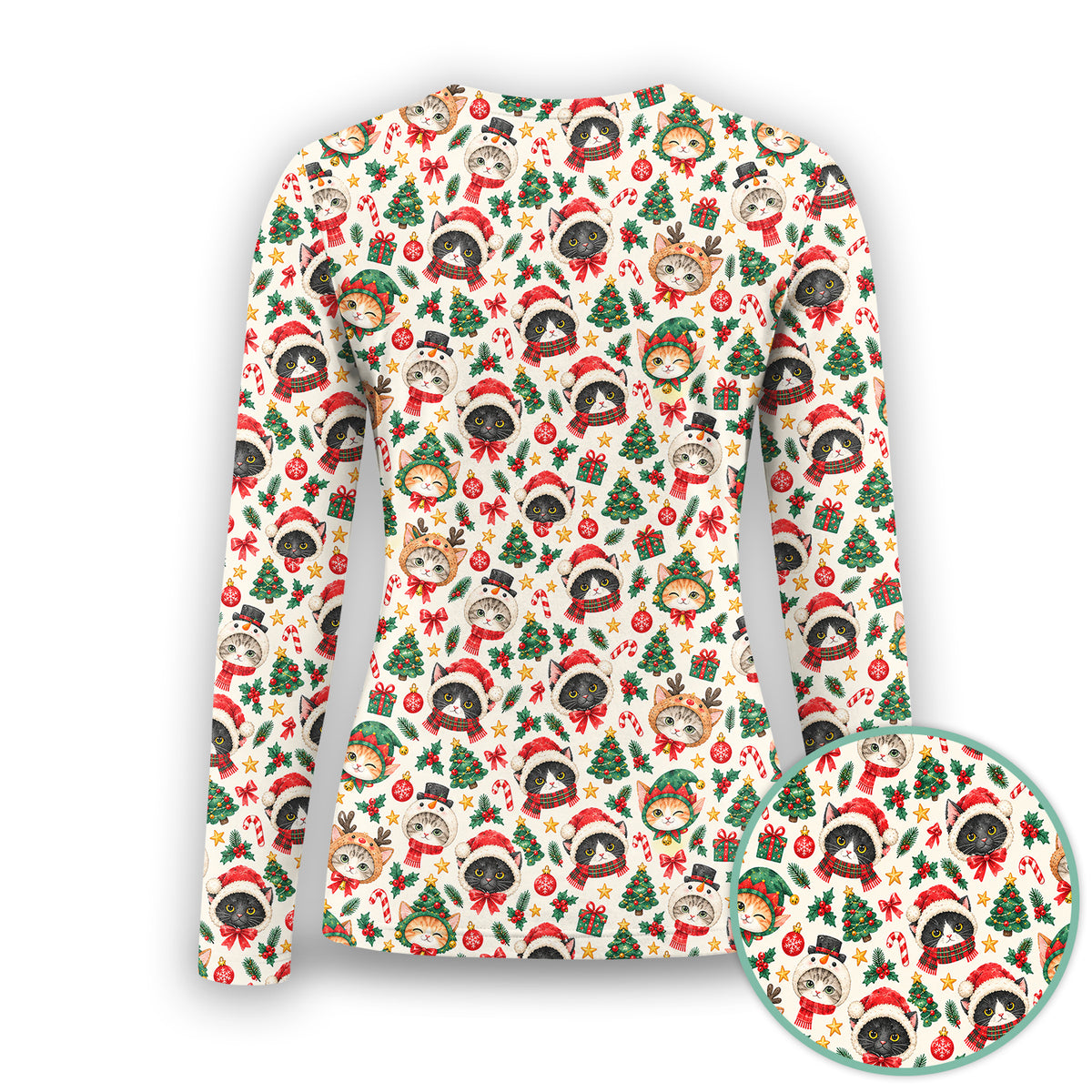 Christmas Cats And Trees Pattern Underscrub, Long Sleeve Shirt for Nurses