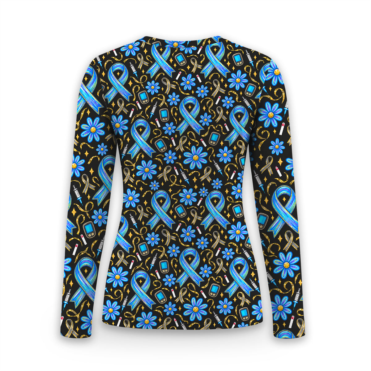 Diabetes Awareness Ribbon Pattern Underscrub, Long Sleeve Shirt for Nurses