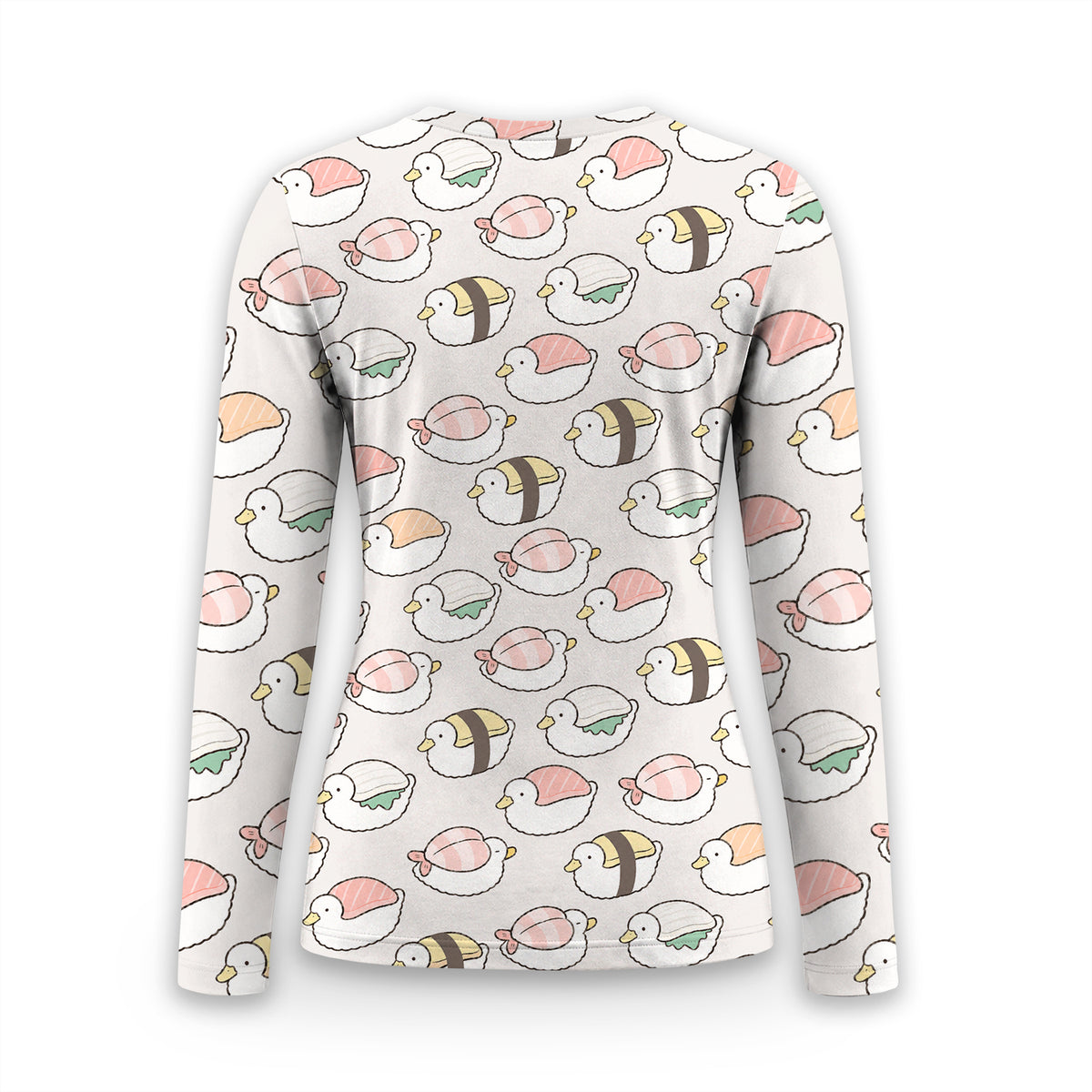 Cute Nigiri Sushi Ducks Pattern Underscrub, Long Sleeve Shirt for Nurses