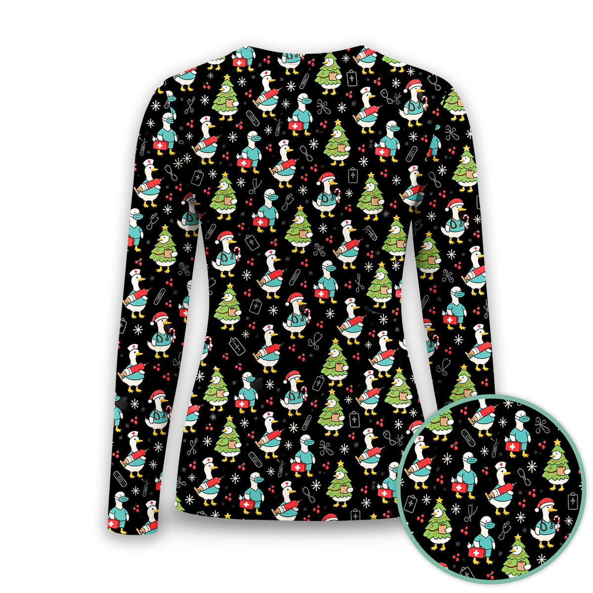 Cute Christmas Nurse Goose Underscrub, Long Sleeve Shirt for Nurses