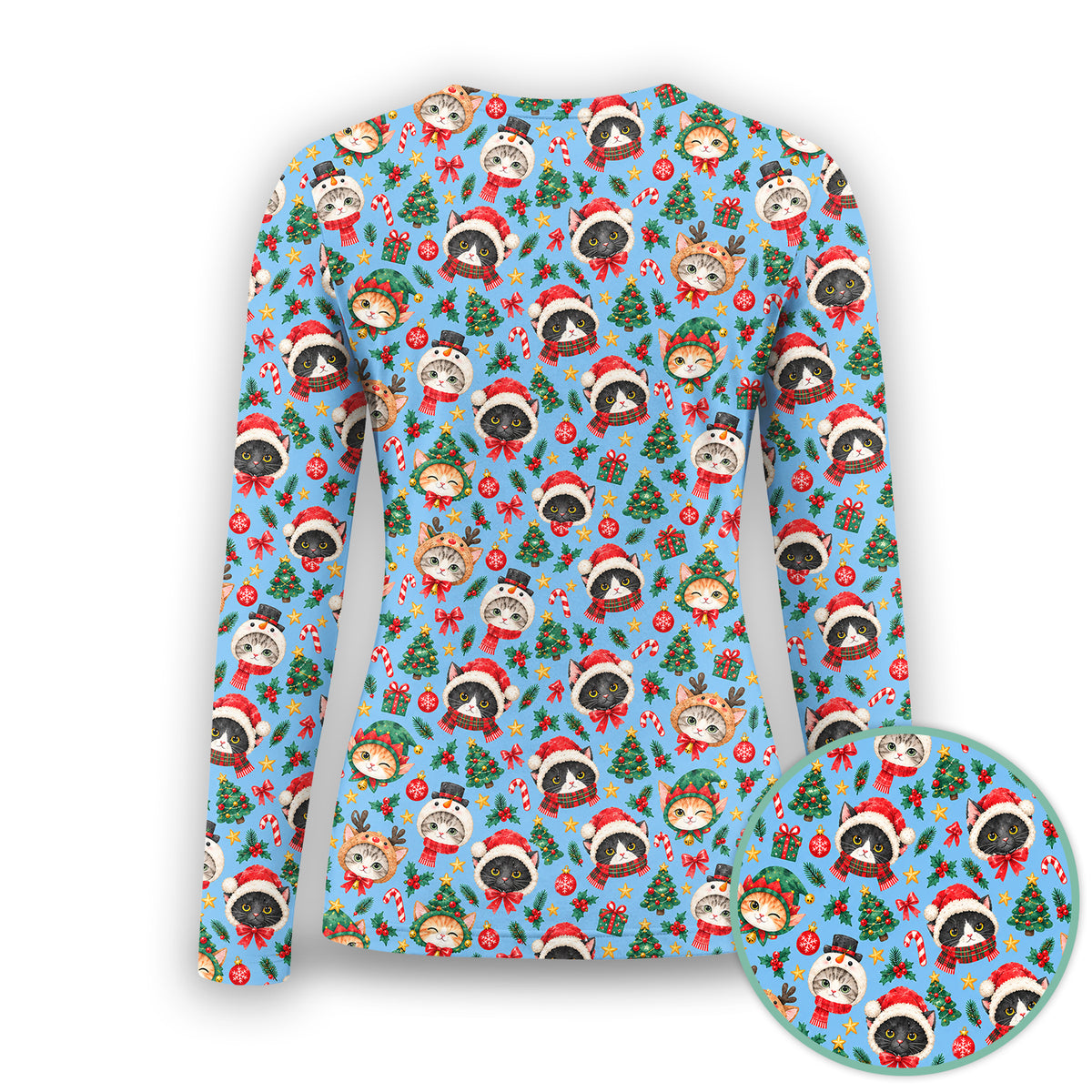 Christmas Cats And Trees Pattern Underscrub, Long Sleeve Shirt for Nurses
