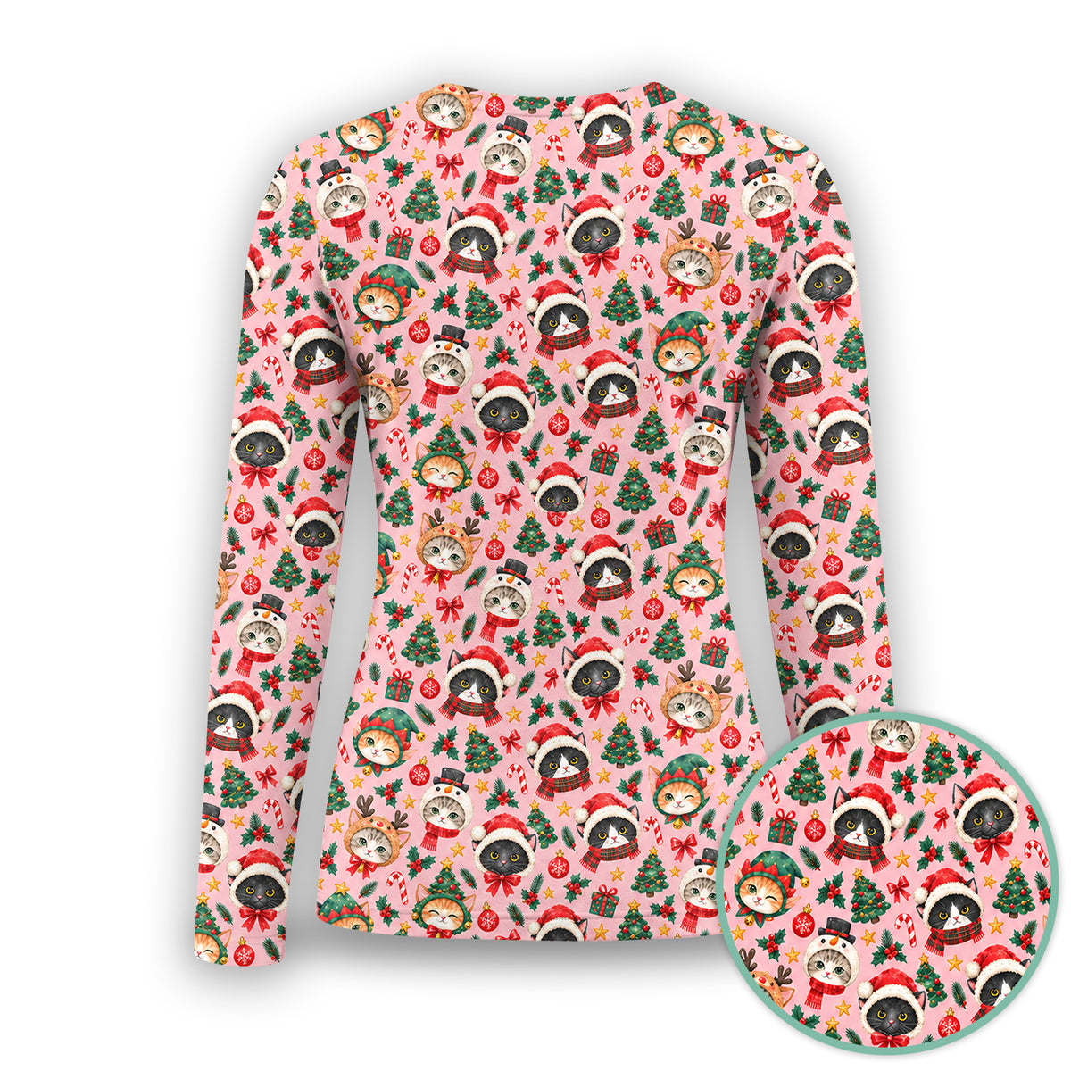 Christmas Cats And Trees Pattern Underscrub, Long Sleeve Shirt for Nurses