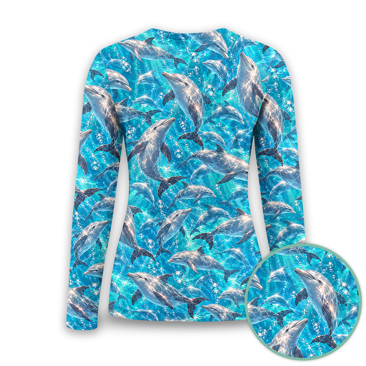 Blue Ocean Dolphin Pattern Underscrub, Long Sleeve Shirt for Nurses