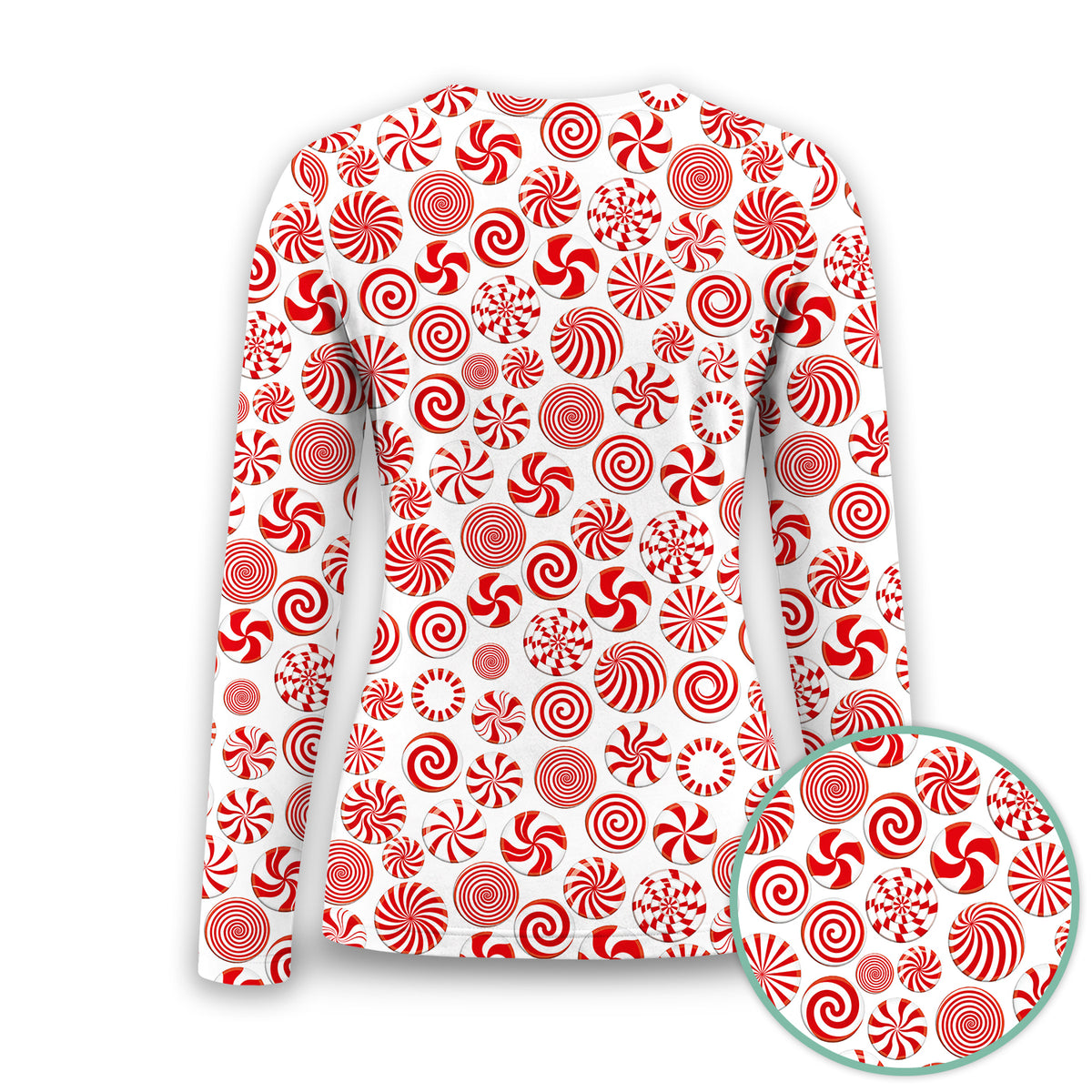 Christmas Peppermint Candy Pattern Underscrub, Long Sleeve Shirt for Nurses