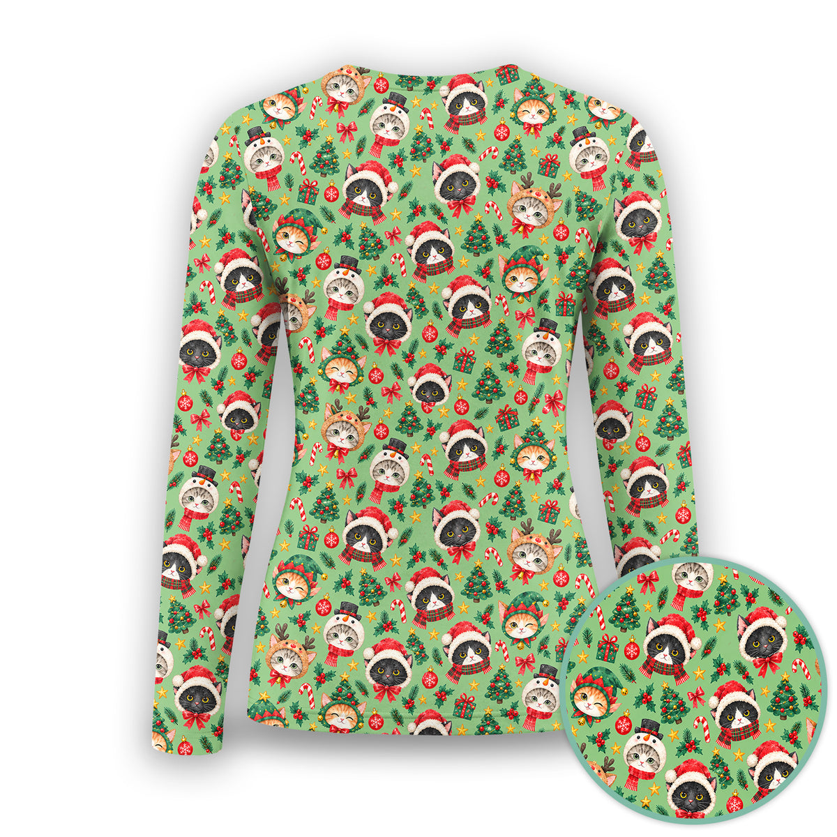 Christmas Cats And Trees Pattern Underscrub, Long Sleeve Shirt for Nurses