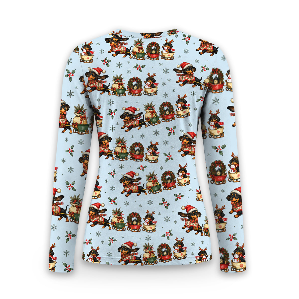 Christmas Dachshund Wagon Train Underscrub, Long Sleeve Shirt for Nurses