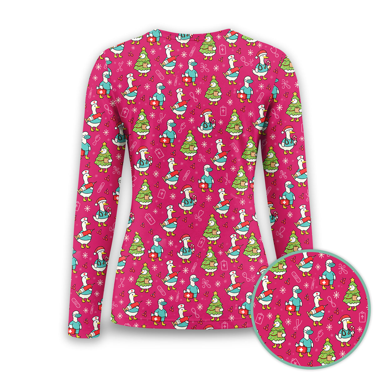 Cute Christmas Nurse Goose Underscrub, Long Sleeve Shirt for Nurses