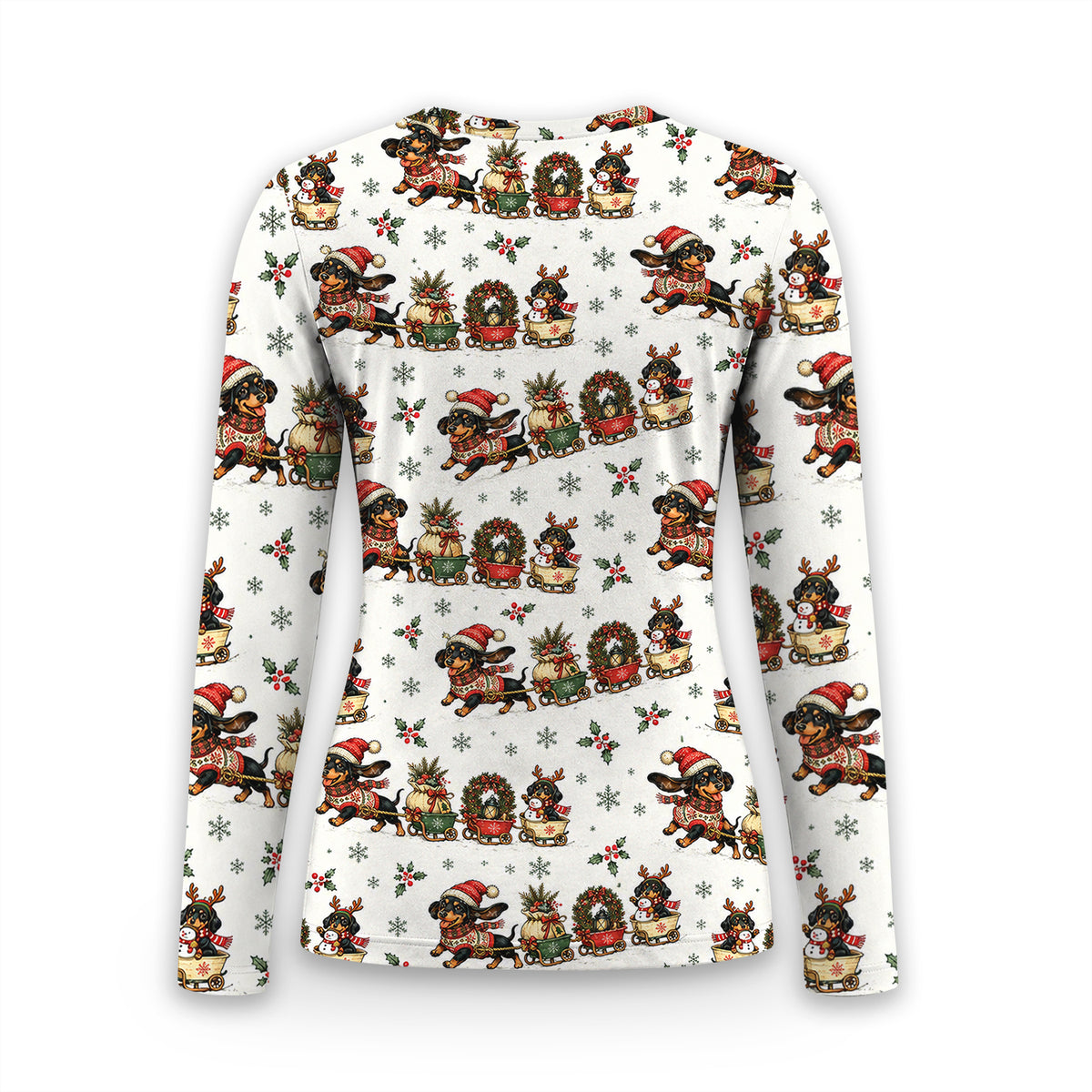 Christmas Dachshund Wagon Train Underscrub, Long Sleeve Shirt for Nurses