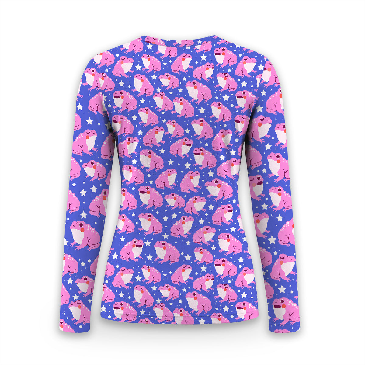 Cute Pink Frogs with Stars Pattern Underscrub, Long Sleeve Shirt for Nurses