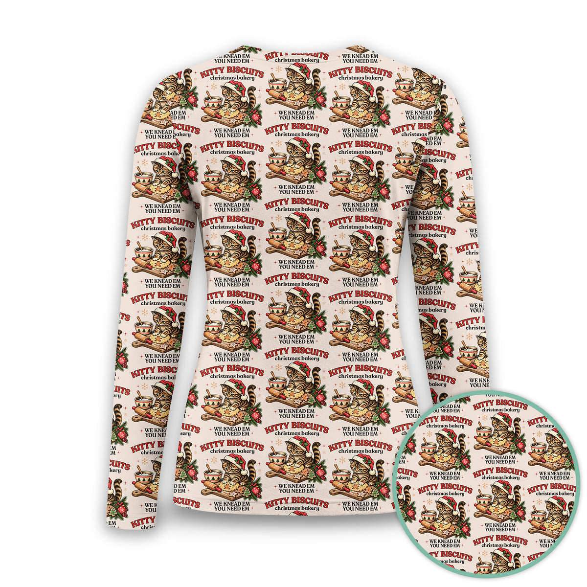 Christmas Santa And Gingerbread Pattern Underscrub, Long Sleeve Shirt for Nurses