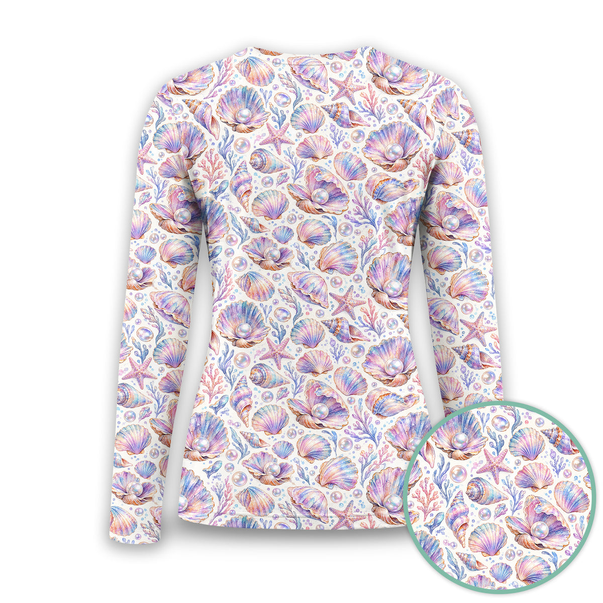 Pastel Seashell And Pearl Pattern Underscrub, Long Sleeve Shirt for Nurses