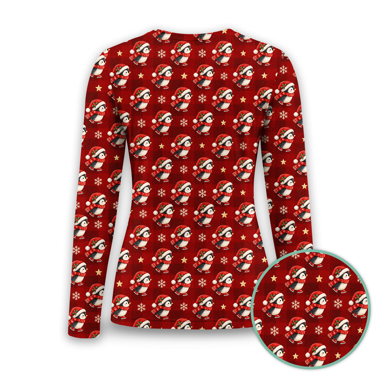 Cute Christmas Ice Skating Penguin Underscrub, Long Sleeve Shirt for Nurses