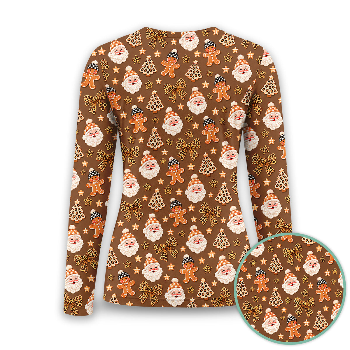 Funny Christmas Cat Baking Biscuits Pattern Underscrub, Long Sleeve Shirt for Nurses