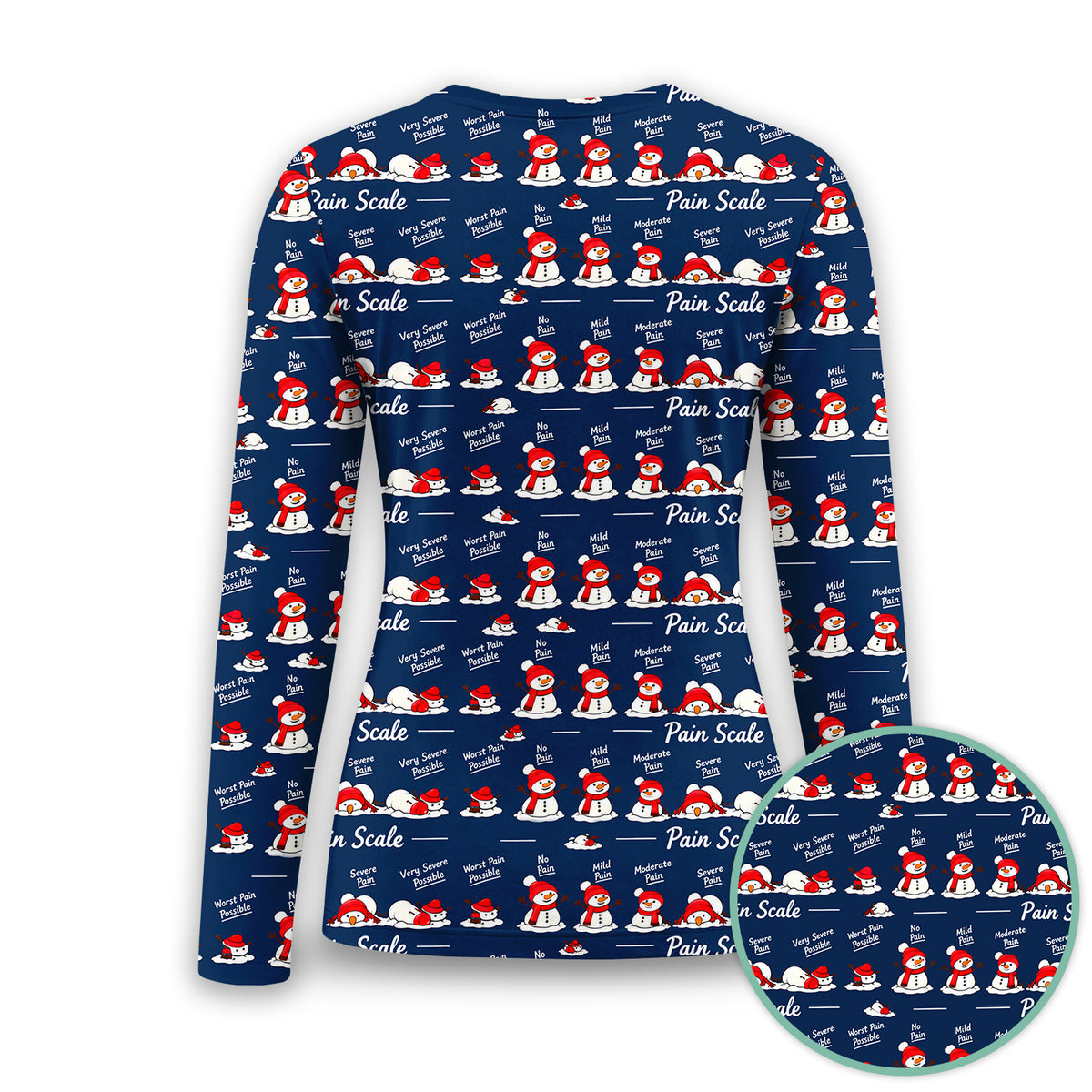 Funny Christmas Snowman Pain Scale Underscrub, Long Sleeve Shirt for Nurses