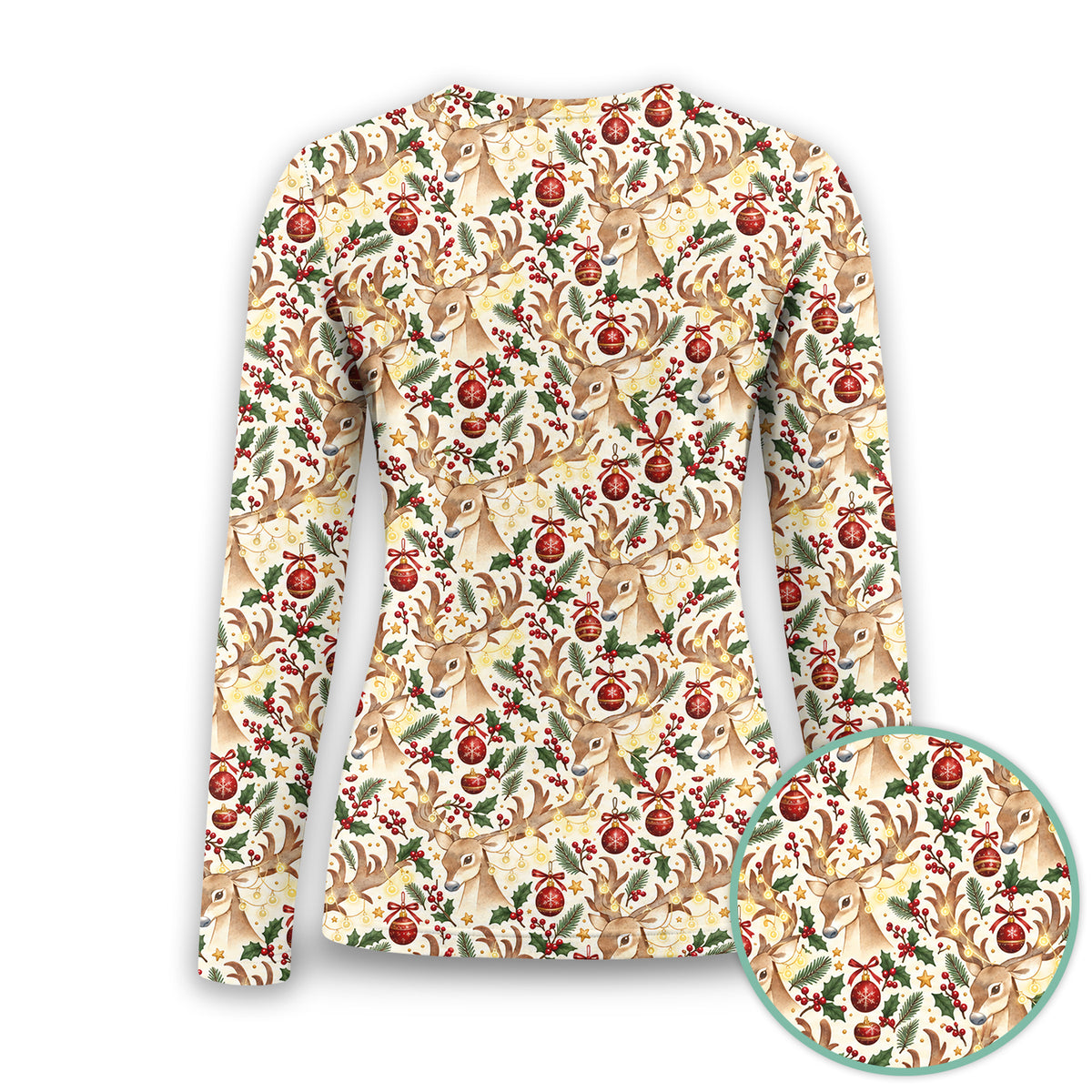 Christmas Reindeer And Holly Underscrub, Long Sleeve Shirt for Nurses