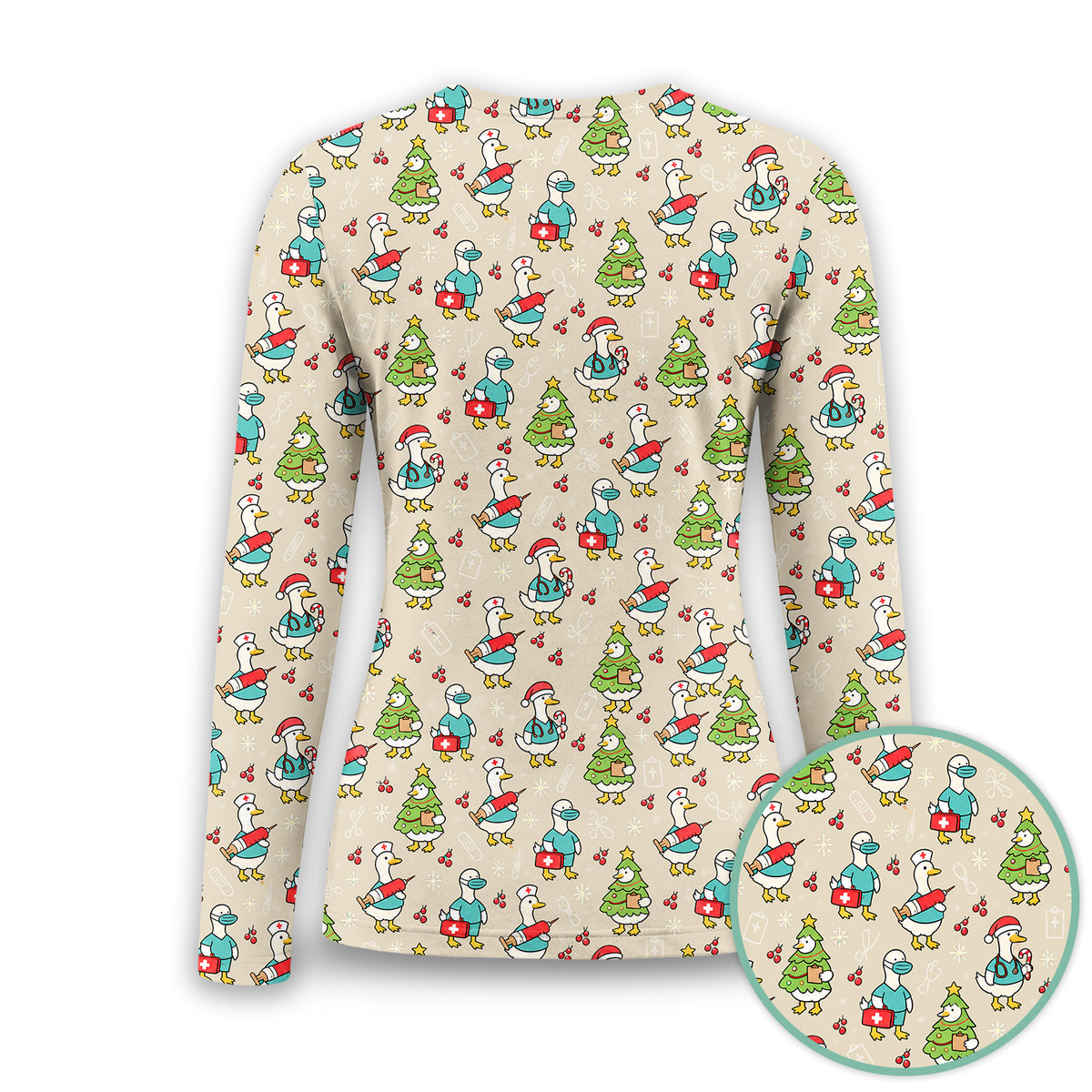 Cute Christmas Nurse Goose Underscrub, Long Sleeve Shirt for Nurses