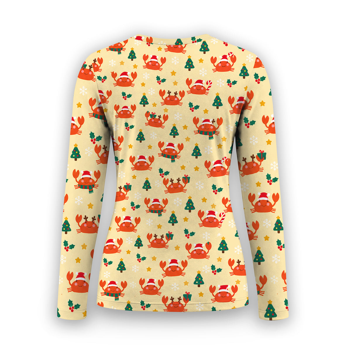 Christmas Crabs And Trees Pattern Underscrub, Long Sleeve Shirt for Nurses