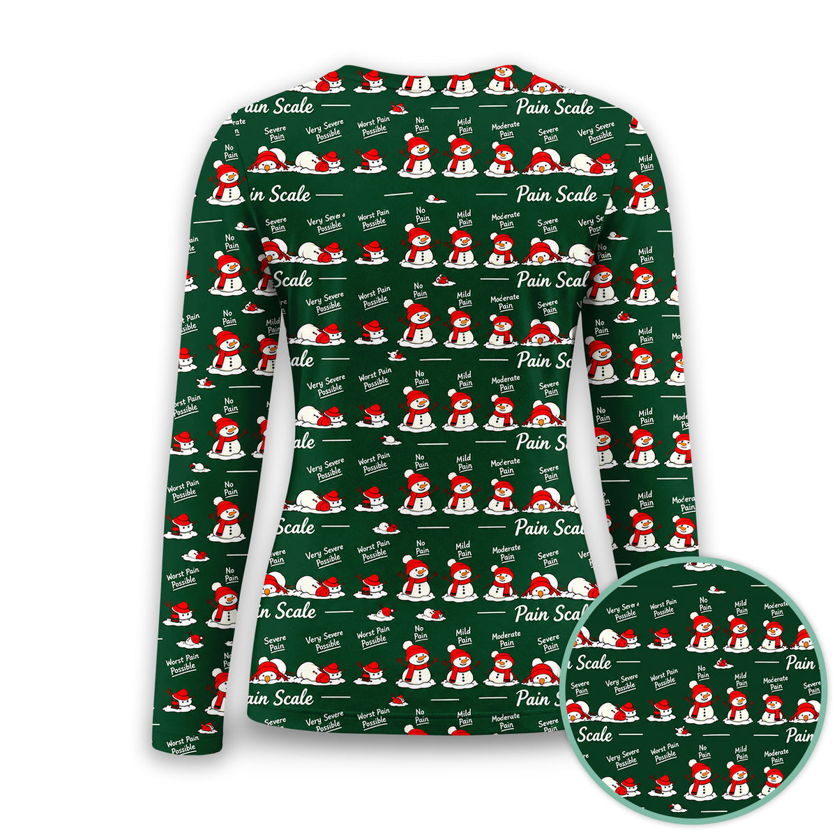 Funny Christmas Snowman Pain Scale Underscrub, Long Sleeve Shirt for Nurses