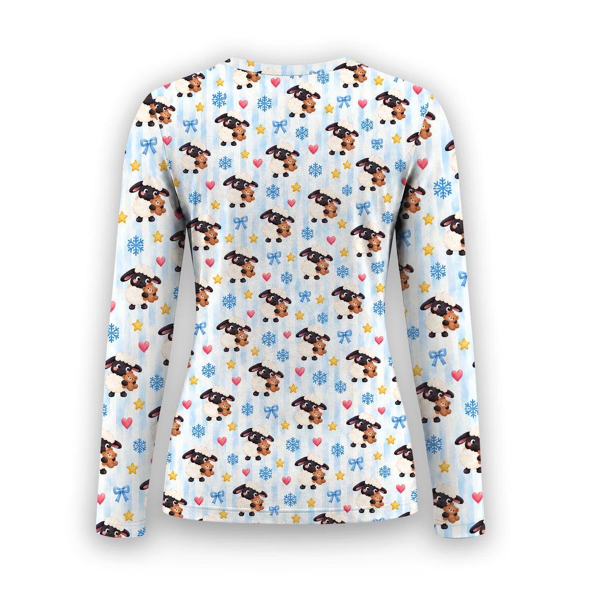 Cute Winter Lambs Holding Teddy Bears Underscrub, Long Sleeve Shirt for Nurses