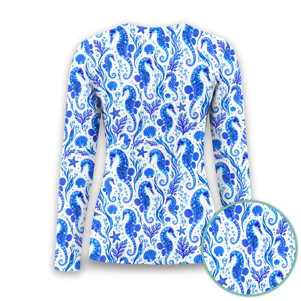 Blue Ocean Seahorse Pattern Underscrub, Long Sleeve Shirt for Nurses