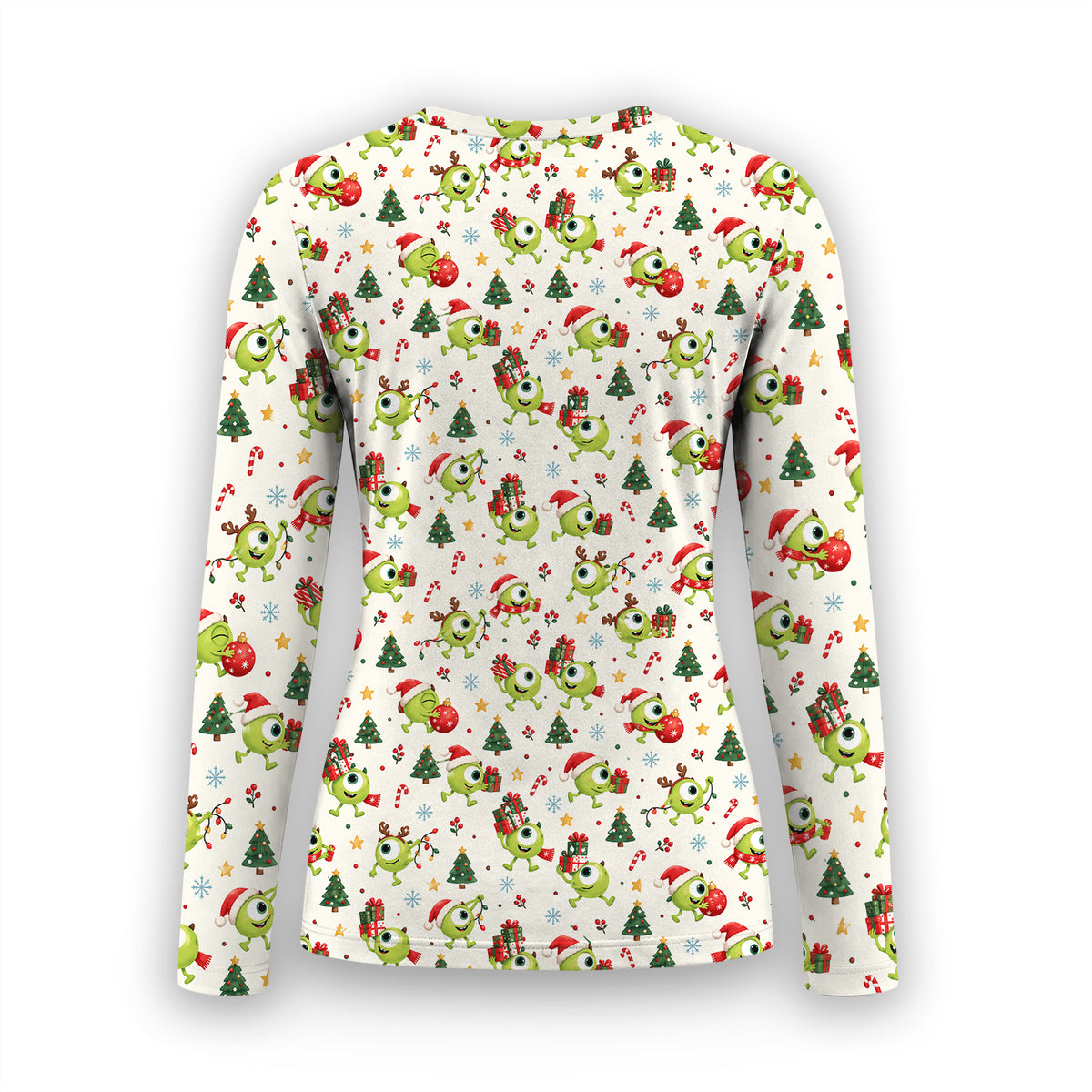 Christmas One Eyed Green Monsters Underscrub, Long Sleeve Shirt for Nurses