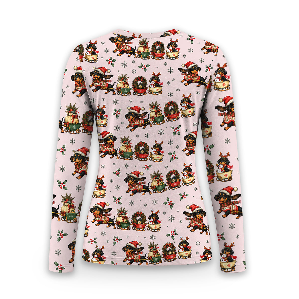 Christmas Dachshund Wagon Train Underscrub, Long Sleeve Shirt for Nurses