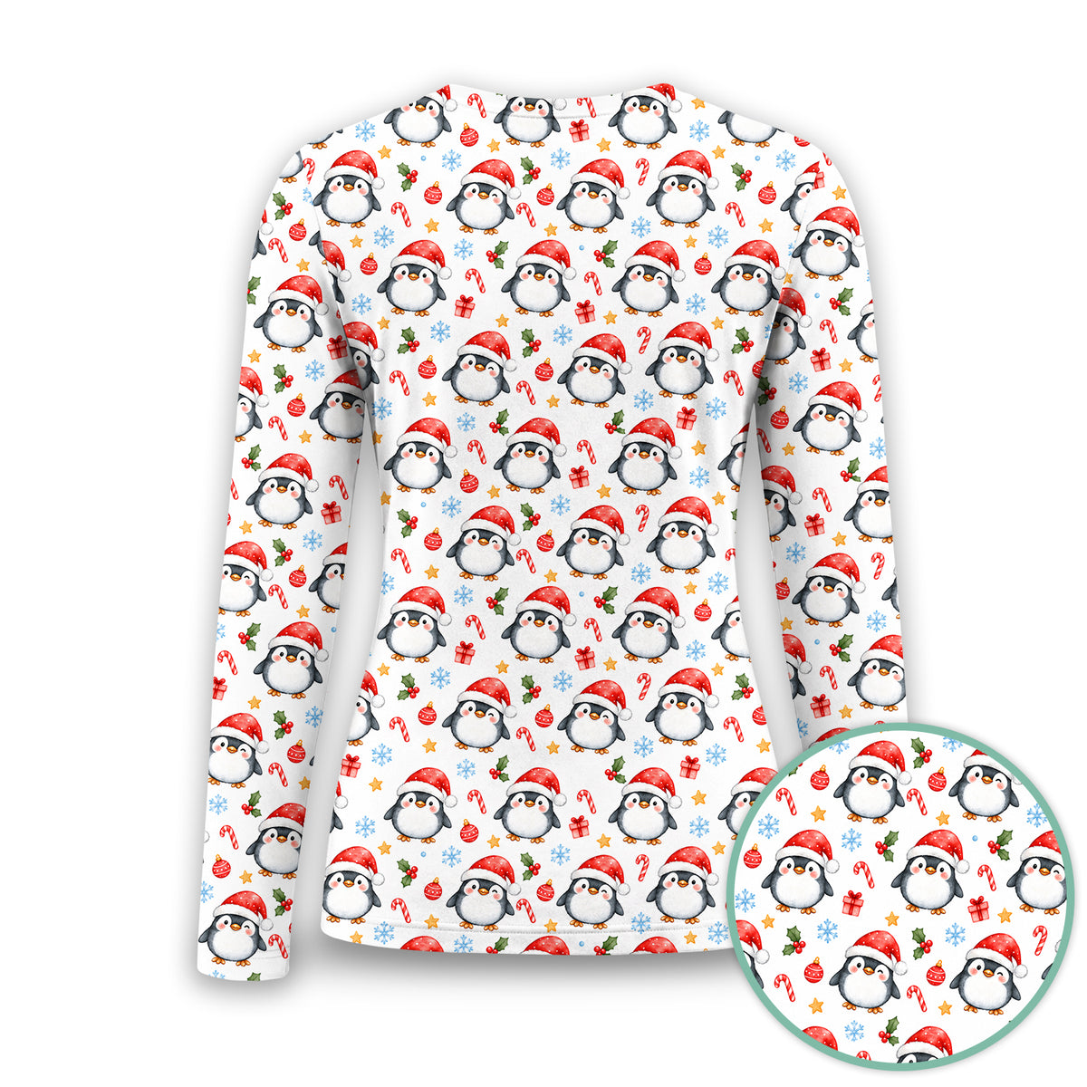 Christmas Penguins In Santa Hats Underscrub, Long Sleeve Shirt for Nurses